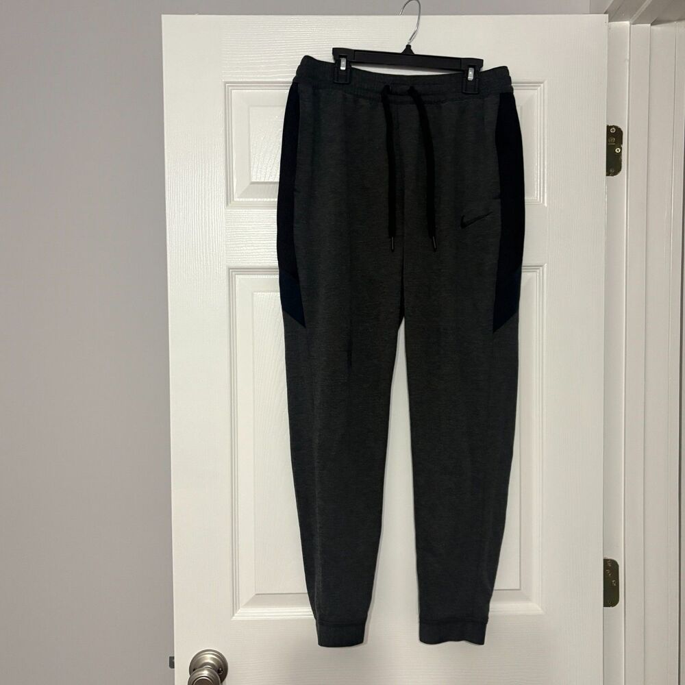 Nike Dri-Fit Joggers Mens L Gray Black Basketball Pants Zip Pocket
